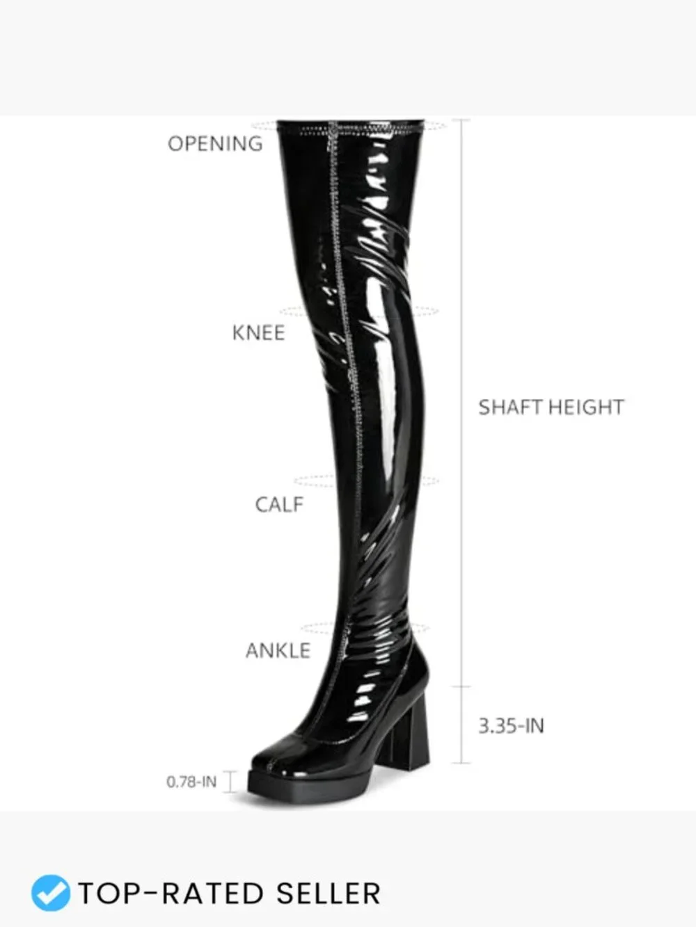 Platform Thigh High Boots Square Toe Chunky Heels Over The Knee Patent PU